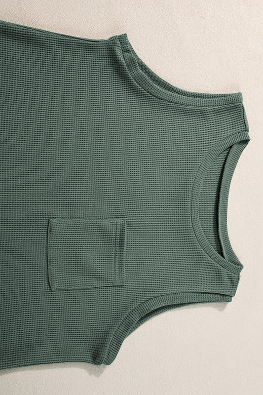 Knit Patched Pocket Tank and Drawstring Shorts Set - Chaelisa's New Jammies