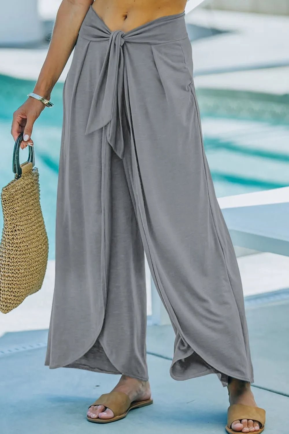 Knotted Waist Split Leg Relaxed Pants - Chaelisa's New Jammies
