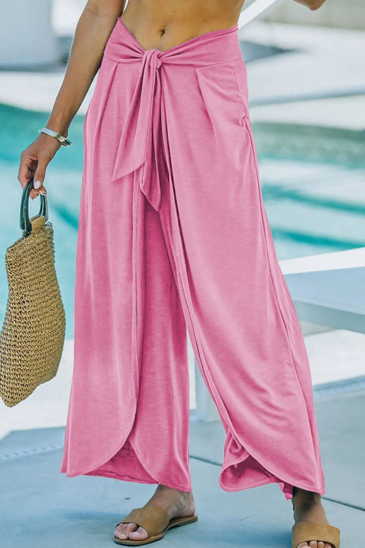 Knotted Waist Split Leg Relaxed Pants - Chaelisa's New Jammies