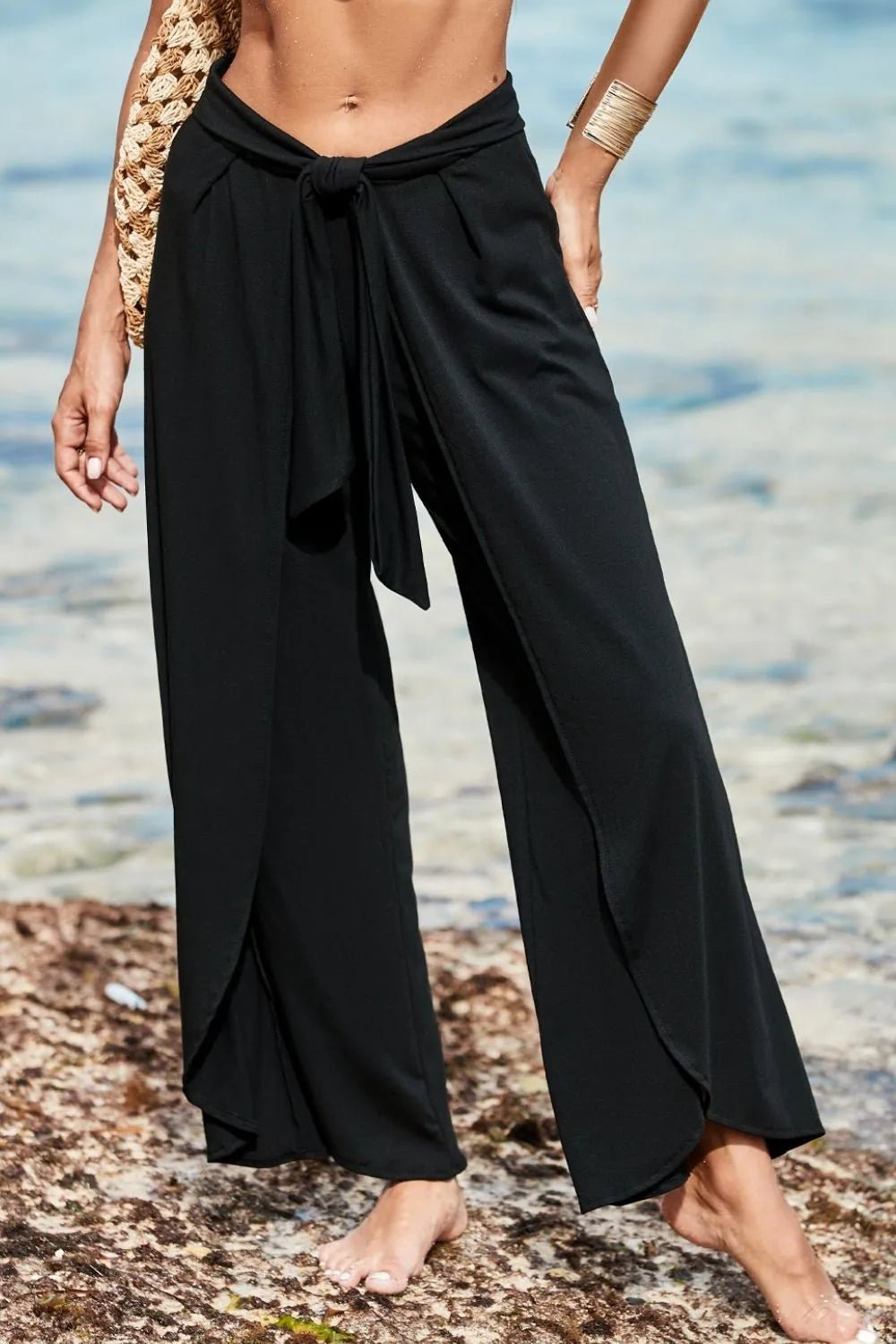 Knotted Waist Split Leg Relaxed Pants - Chaelisa's New Jammies