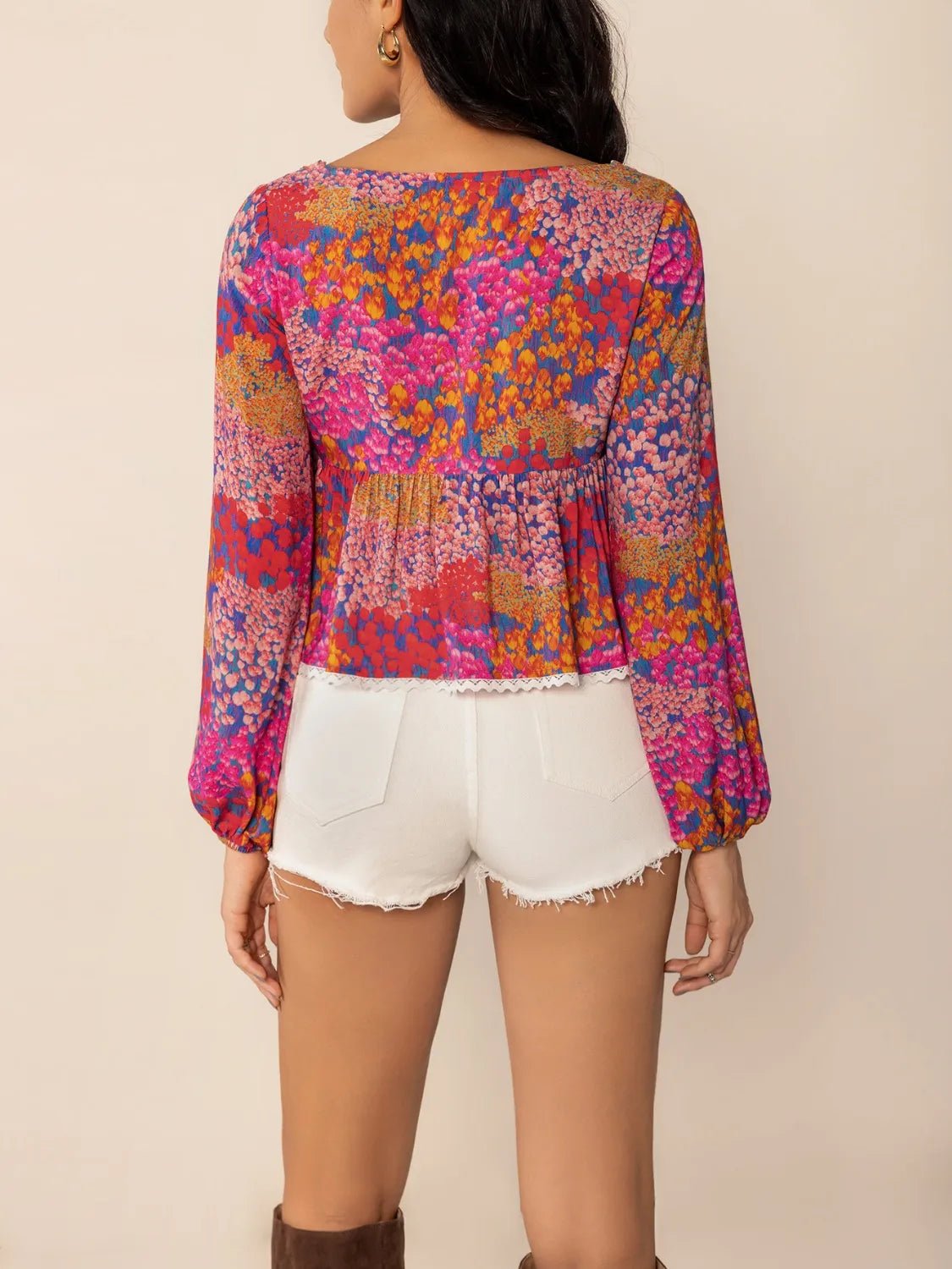 Lace Detail Printed Balloon Sleeve Top - Chaelisa's New Jammies