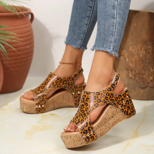 Leopard Peep Toe Wedge Sandals - Chaelisa's New Jammies