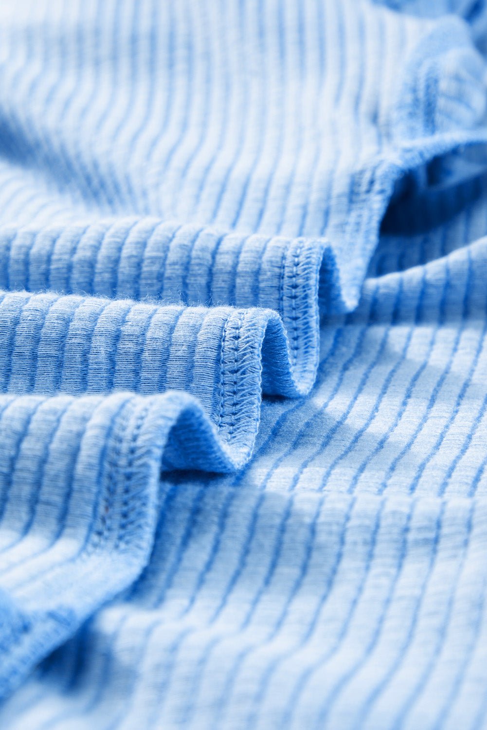 Light Blue Plus Size Ribbed Long Sleeve Top and Drawstring Shorts Set - Chaelisa's New Jammies