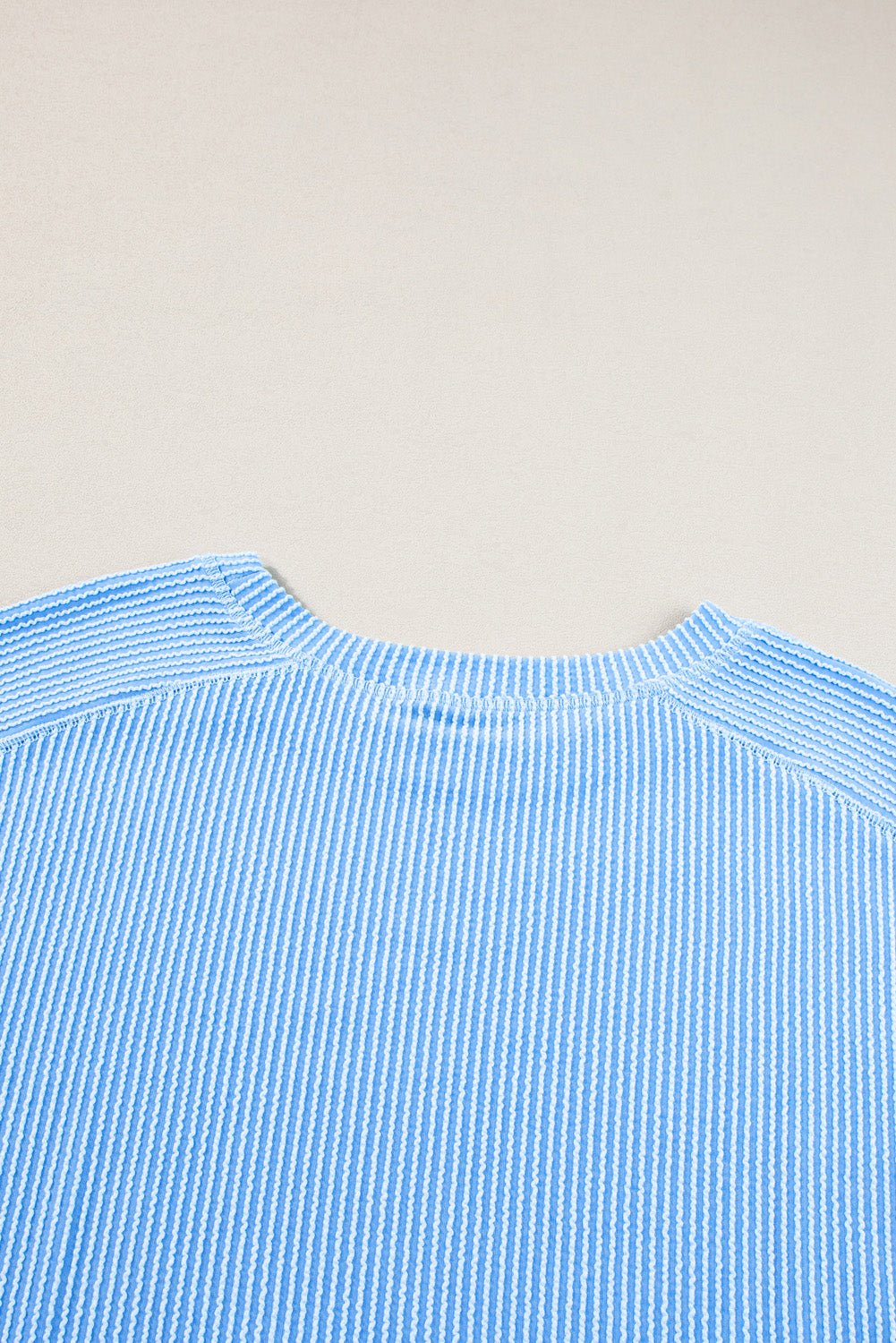 Light Blue Plus Size Ribbed Long Sleeve Top and Drawstring Shorts Set - Chaelisa's New Jammies