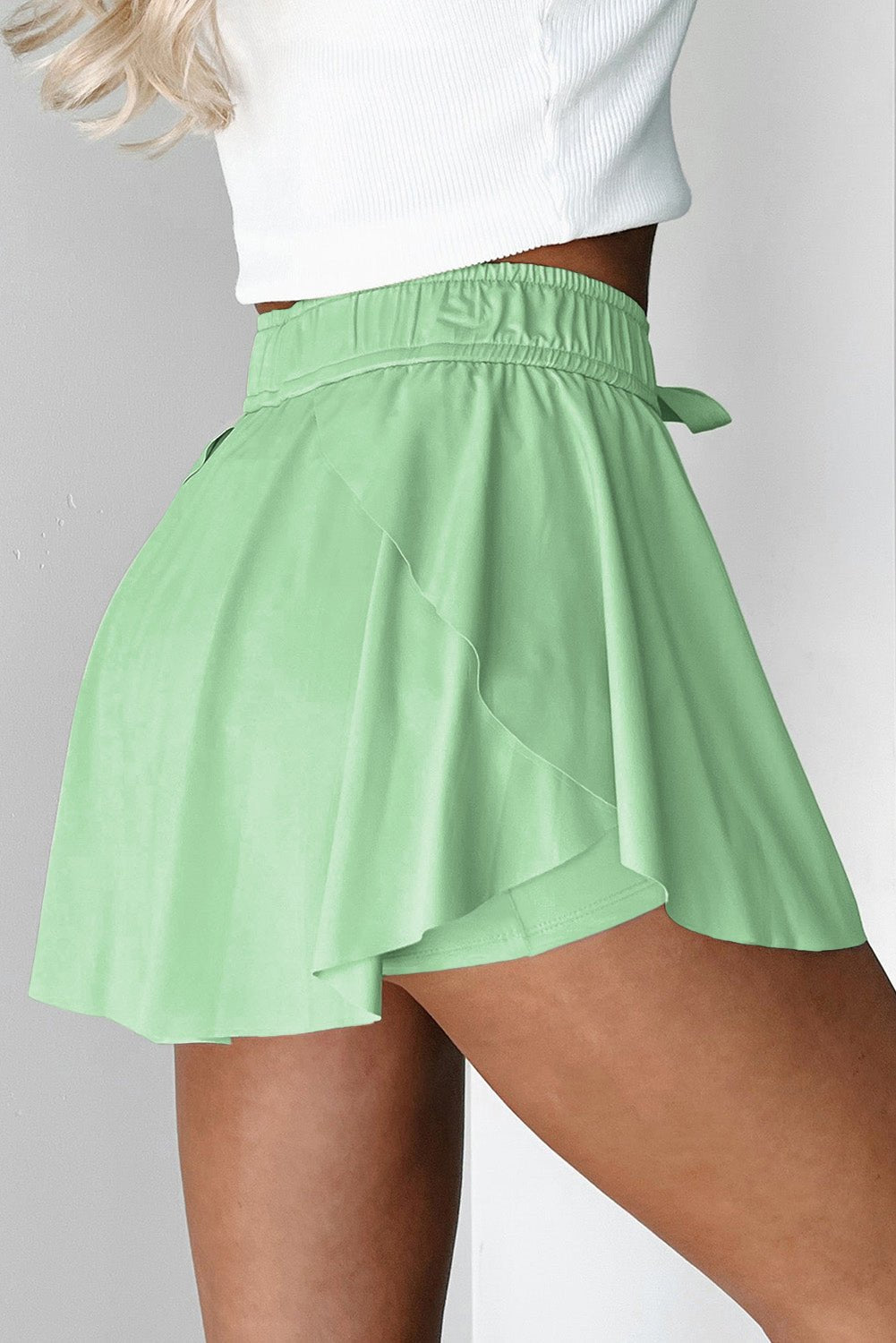 Light Green Drawstring High Waist Lined Tennis Skorts - Chaelisa's New Jammies