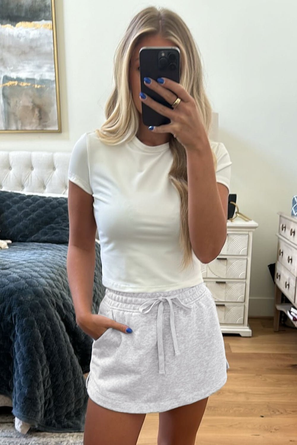 Light Grey French Terry Drawstring Mini Skort with Pockets - Chaelisa's New Jammies