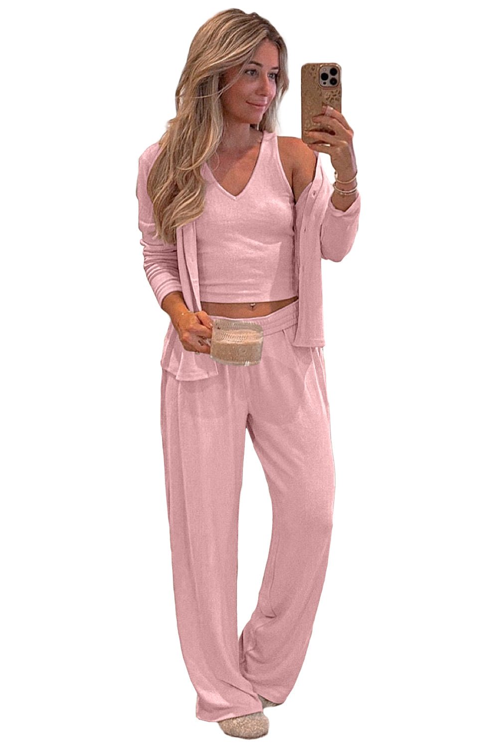 Light Pink 3 - Piece Cozy Knit Lounge Set - Chaelisa's New Jammies