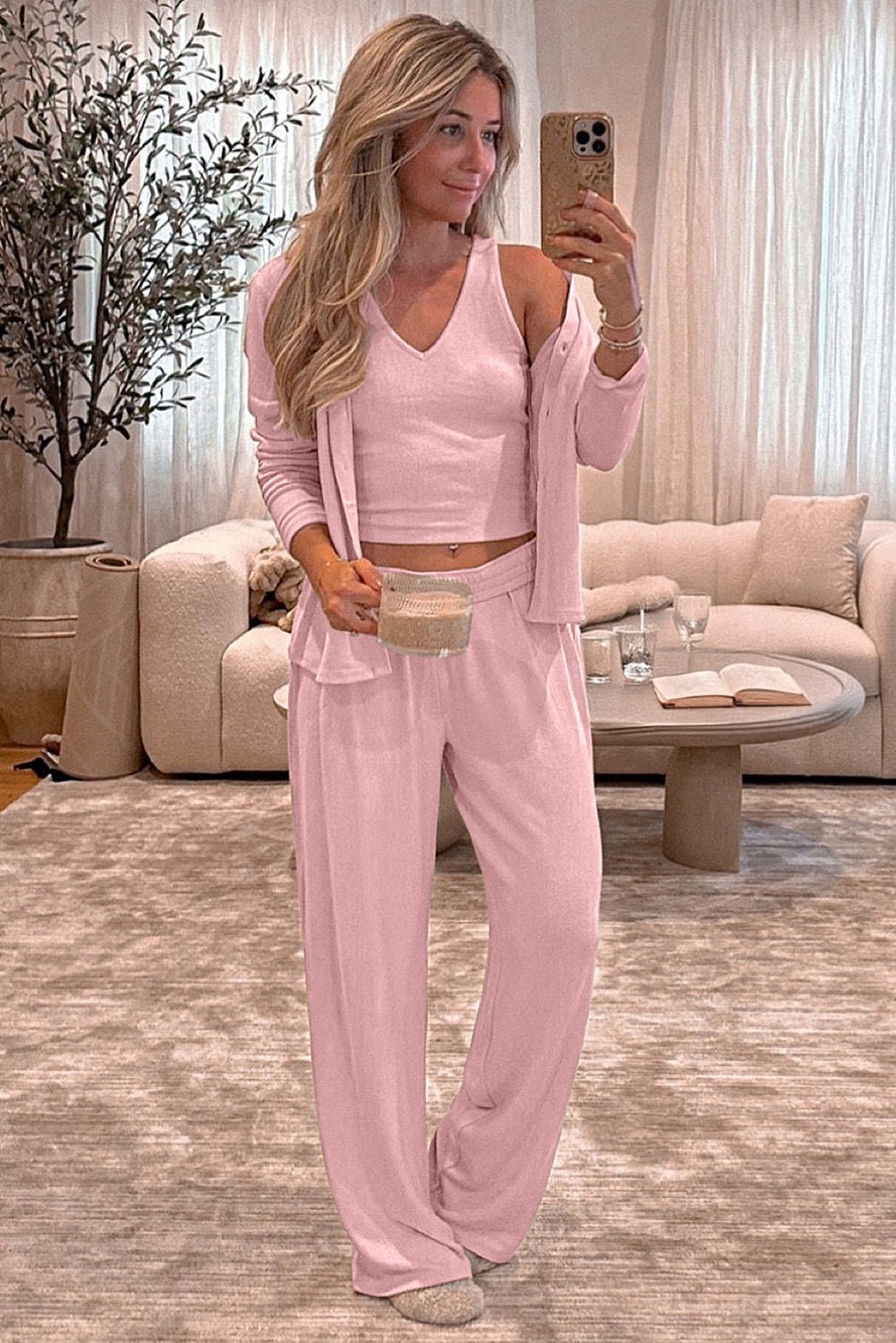 Light Pink 3 - Piece Cozy Knit Lounge Set - Chaelisa's New Jammies