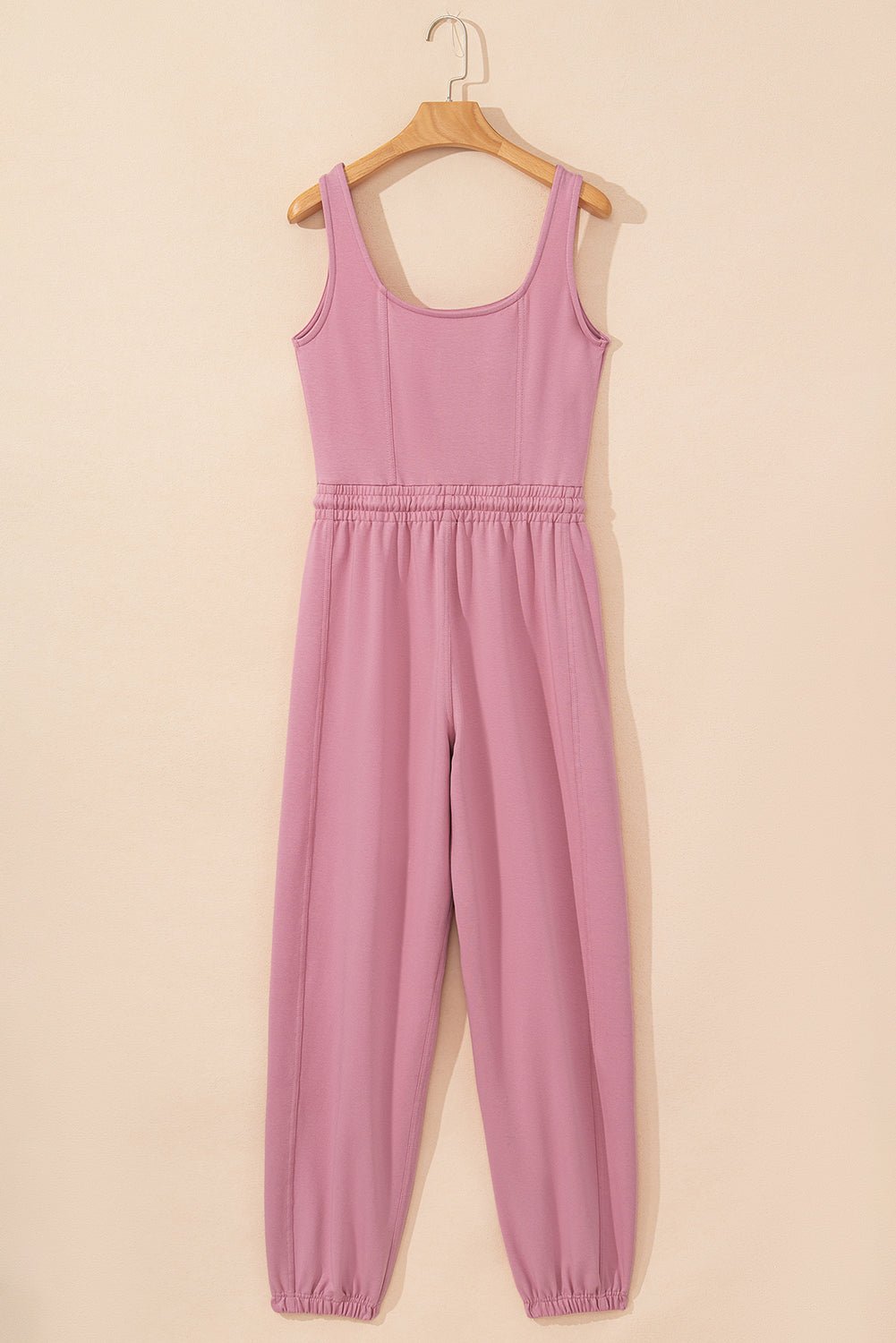 Light Pink Lace - up Elastic Waist Sleeveless Square Neck Jumpsuit - Chaelisa's New Jammies