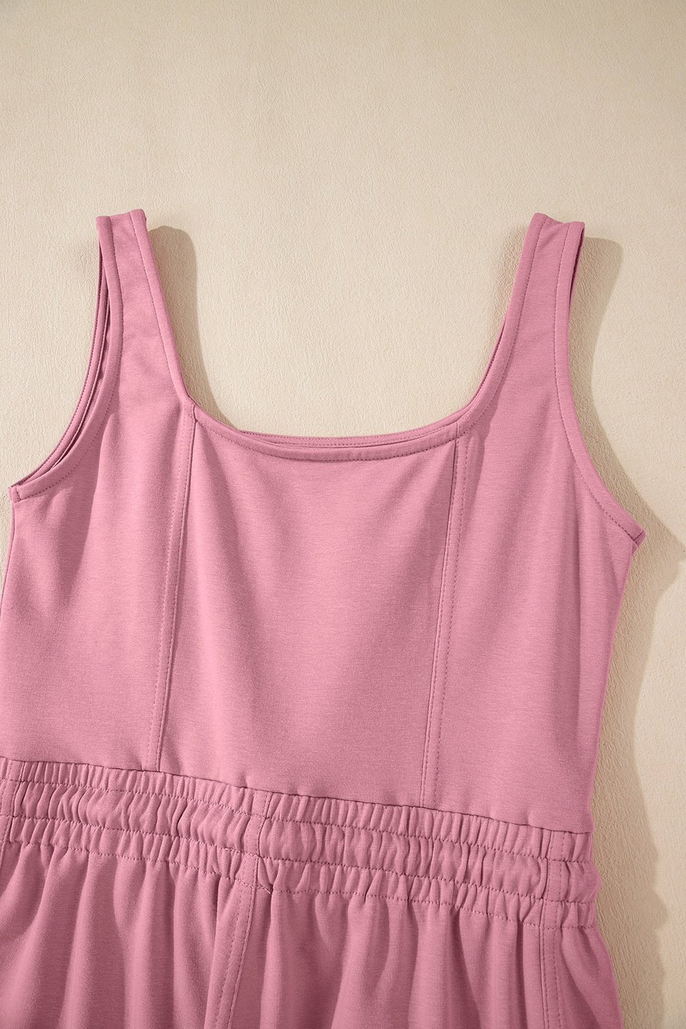 Light Pink Lace - up Elastic Waist Sleeveless Square Neck Jumpsuit - Chaelisa's New Jammies