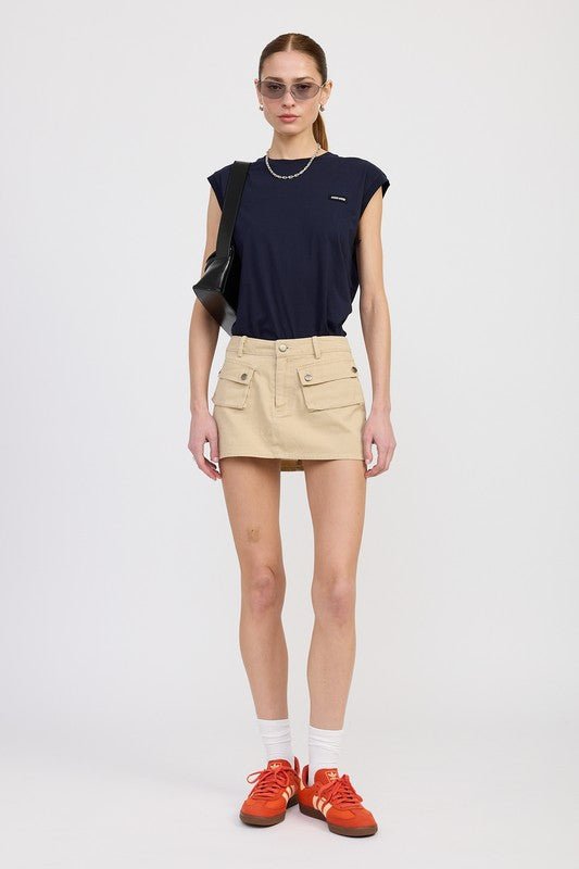 LOW WAIST DENIM MINI SKIRT WITH FRONT POCKETS - Chaelisa's New Jammies