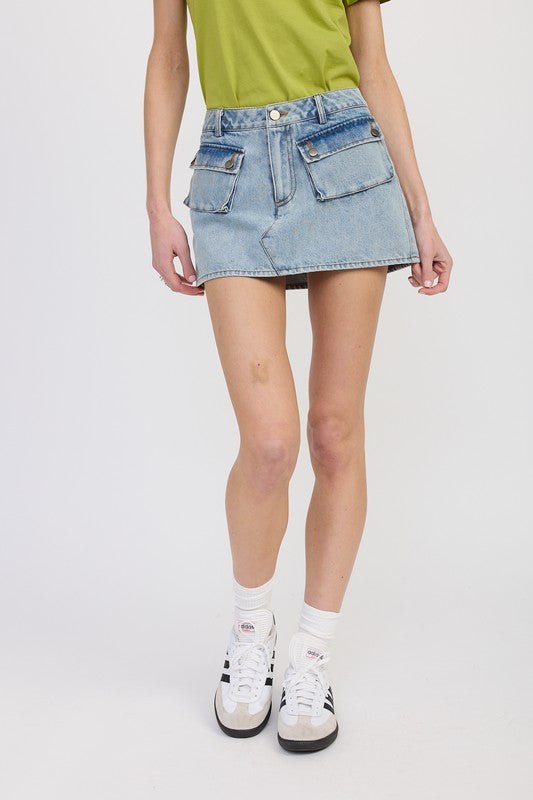 LOW WAIST DENIM MINI SKIRT WITH POCKETS - Chaelisa's New Jammies