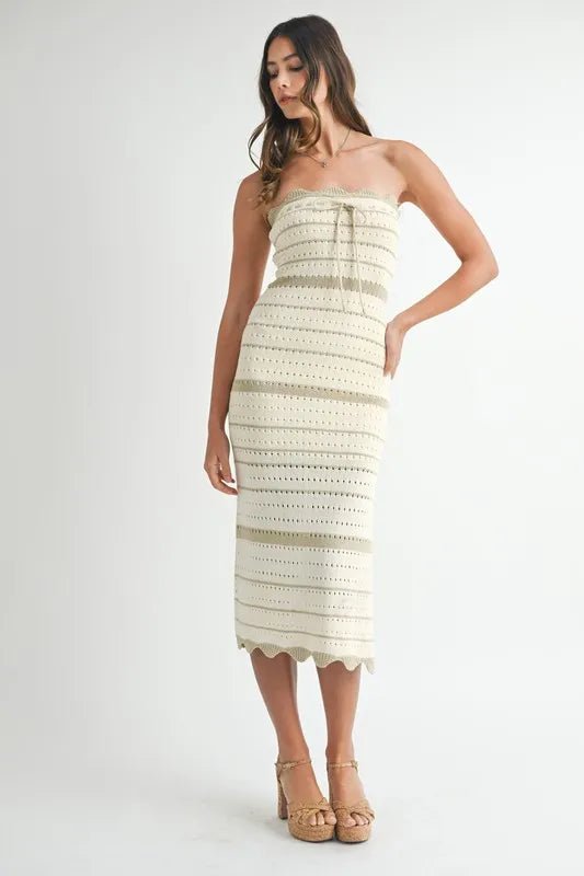 MABLE Contrast Striped Crochet Knit Midi Dress - Chaelisa's New Jammies