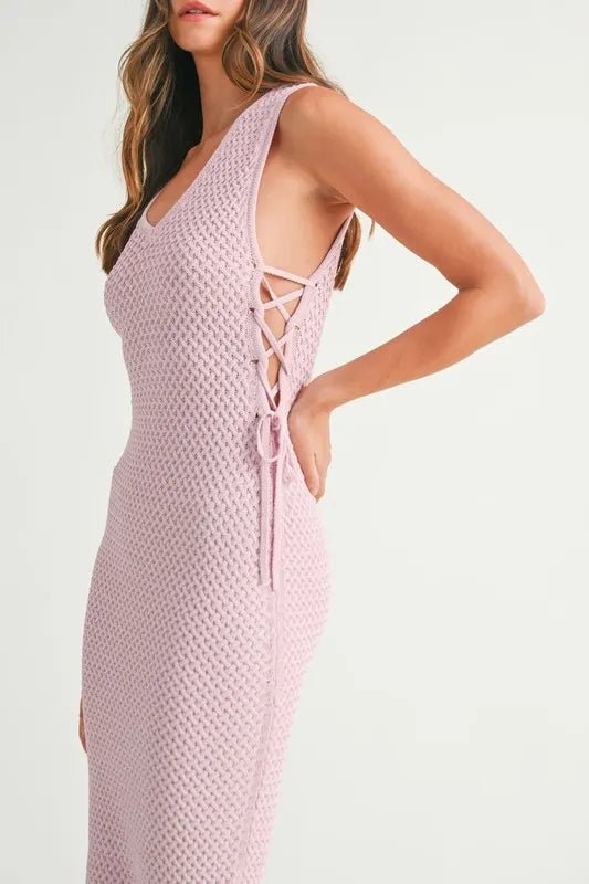 MABLE Crochet Side Lace Up Knit Midi Dress - Chaelisa's New Jammies