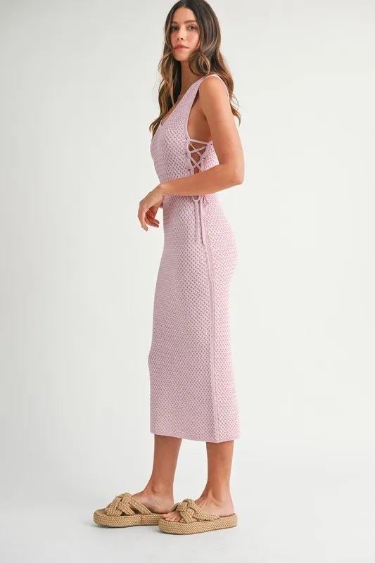 MABLE Crochet Side Lace Up Knit Midi Dress - Chaelisa's New Jammies