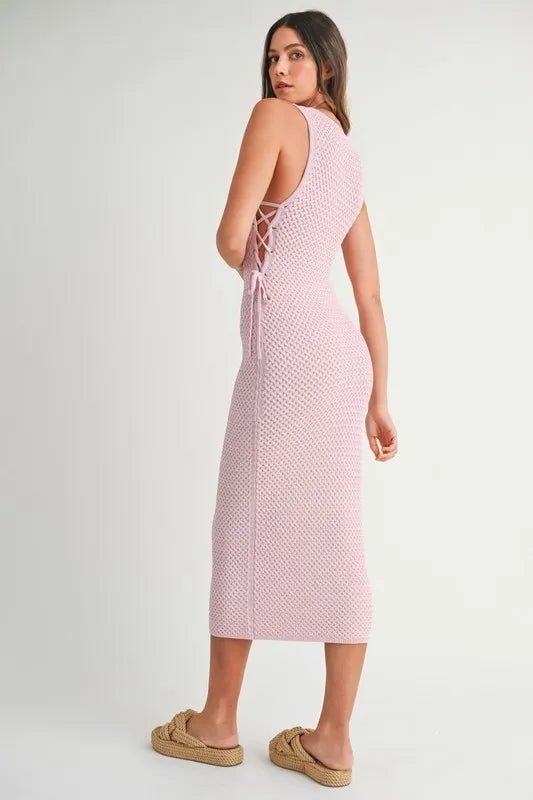 MABLE Crochet Side Lace Up Knit Midi Dress - Chaelisa's New Jammies