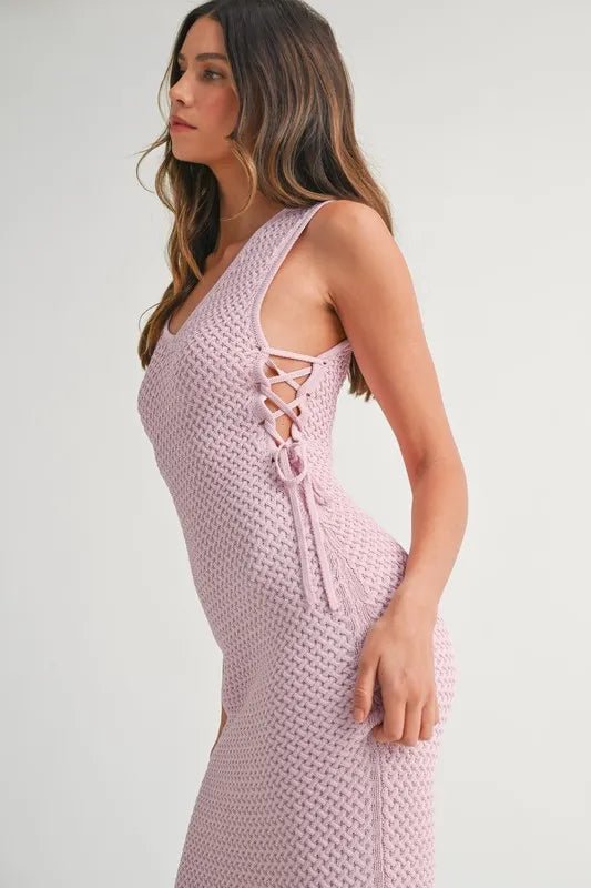 MABLE Crochet Side Lace Up Knit Midi Dress - Chaelisa's New Jammies
