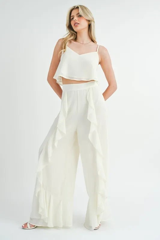 MABLE Crop Cami and Ruffled Wide Leg Pants Set - Chaelisa's New Jammies