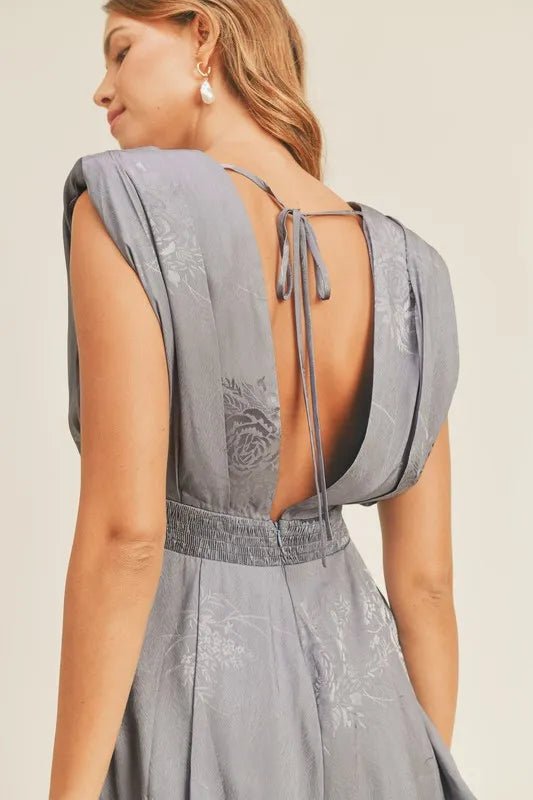 MABLE Draped Romper with Pleated Shoulder Pad Detail - Chaelisa's New Jammies