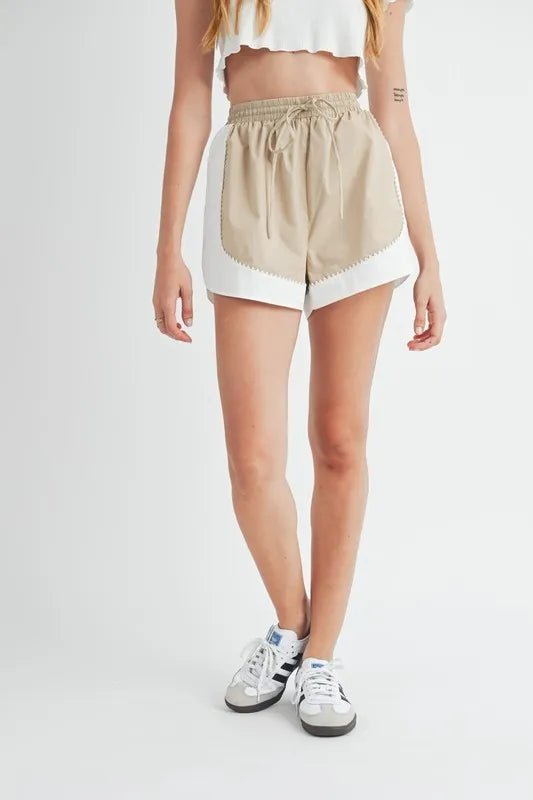 MABLE Drawstring Waist Contrast Trim Detail Shorts - Chaelisa's New Jammies