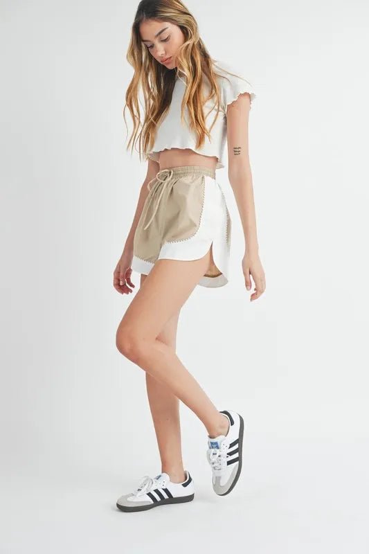 MABLE Drawstring Waist Contrast Trim Detail Shorts - Chaelisa's New Jammies