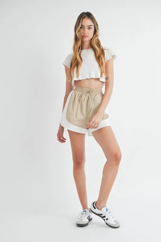 MABLE Drawstring Waist Contrast Trim Detail Shorts - Chaelisa's New Jammies