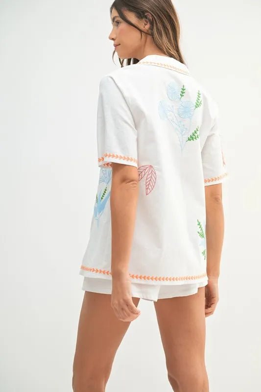 MABLE Embroidered Button Down Shirt and Shorts Set - Chaelisa's New Jammies