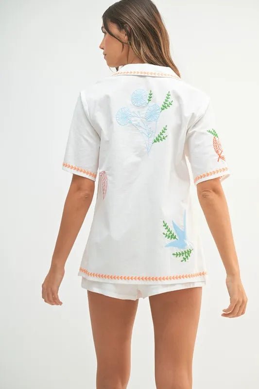 MABLE Embroidered Button Down Shirt and Shorts Set - Chaelisa's New Jammies