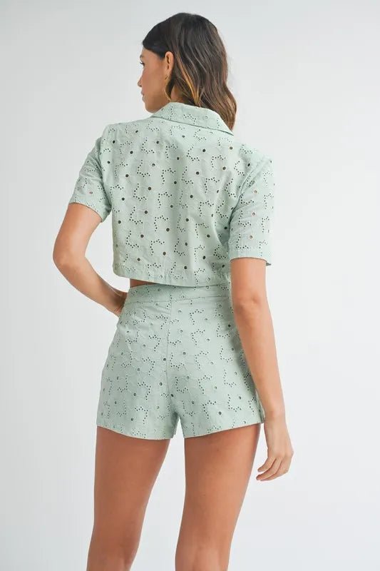 MABLE Eyelet Short Sleeve Crop Top and Shorts Set - Chaelisa's New Jammies