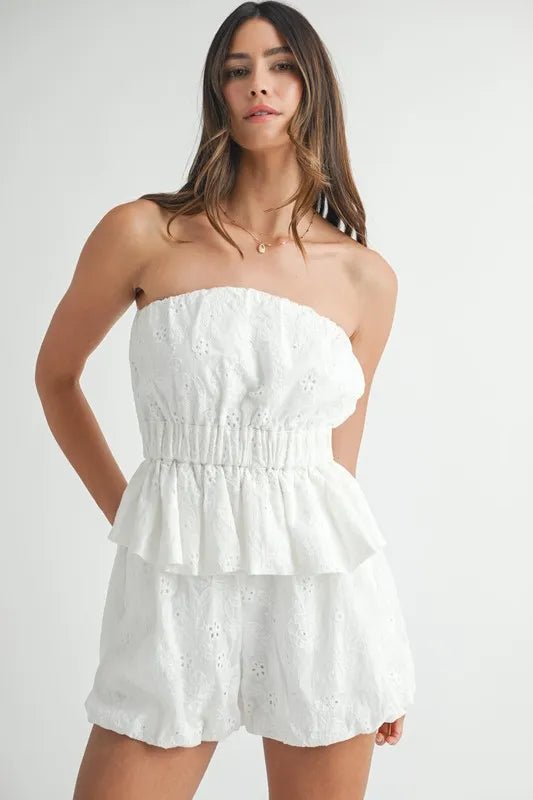 MABLE Floral Eyelet Lace Tube Top and Short Set - Chaelisa's New Jammies