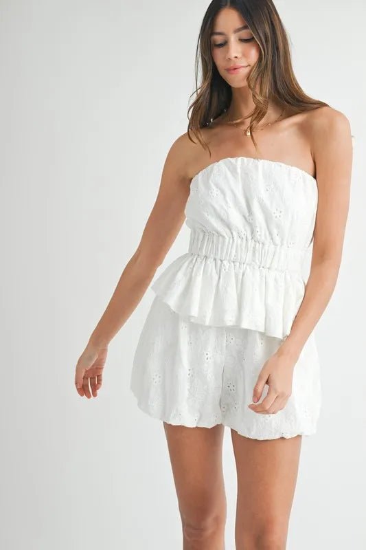 MABLE Floral Eyelet Lace Tube Top and Short Set - Chaelisa's New Jammies
