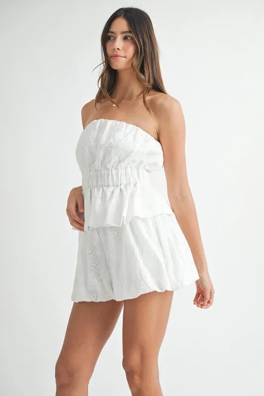 MABLE Floral Eyelet Lace Tube Top and Short Set - Chaelisa's New Jammies