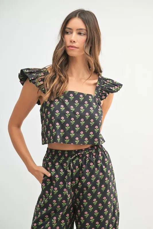MABLE Floral Print Ruffle Top and Pants Set - Chaelisa's New Jammies
