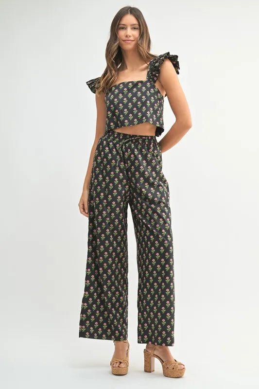 MABLE Floral Print Ruffle Top and Pants Set - Chaelisa's New Jammies