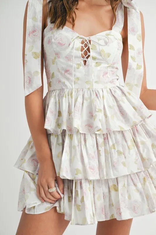 MABLE Floral Print Shoulder Tie Layered Mini Dress - Chaelisa's New Jammies