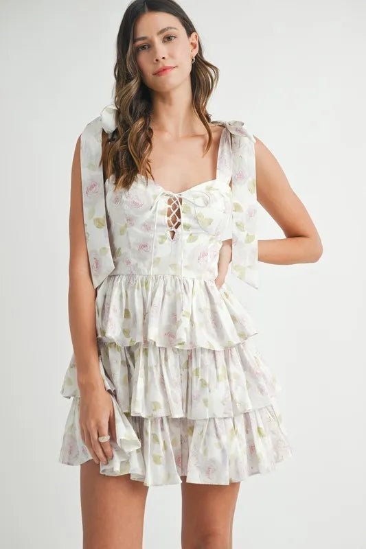 MABLE Floral Print Shoulder Tie Layered Mini Dress - Chaelisa's New Jammies