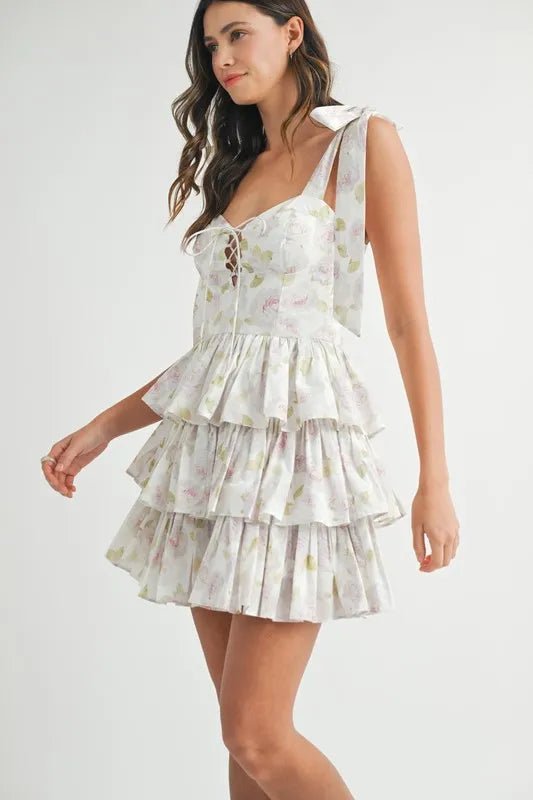 MABLE Floral Print Shoulder Tie Layered Mini Dress - Chaelisa's New Jammies