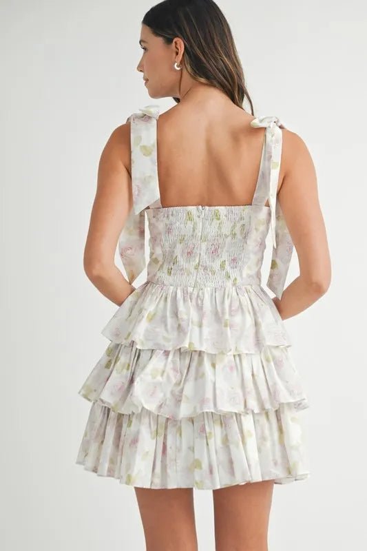 MABLE Floral Print Shoulder Tie Layered Mini Dress - Chaelisa's New Jammies