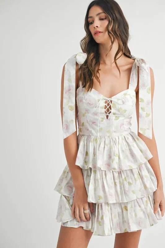 MABLE Floral Print Shoulder Tie Layered Mini Dress - Chaelisa's New Jammies
