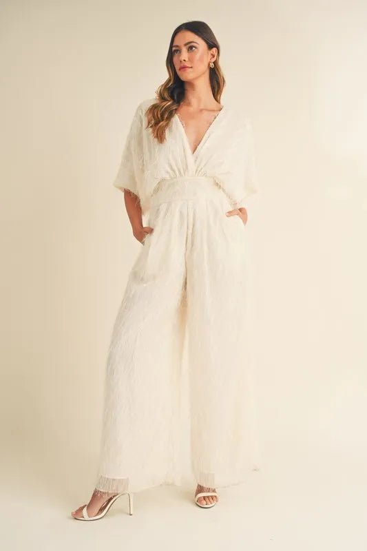 MABLE Fluffy Deep V Neck Wide Leg Jumpsuit - Chaelisa's New Jammies
