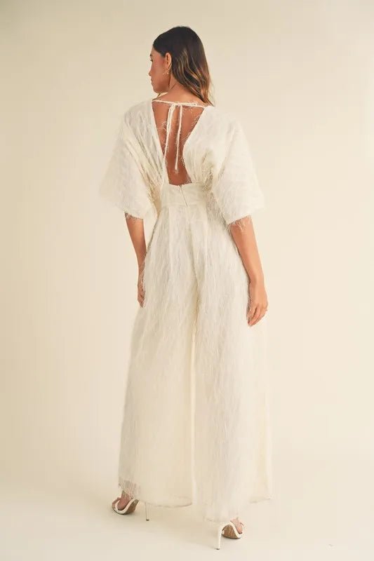 MABLE Fluffy Deep V Neck Wide Leg Jumpsuit - Chaelisa's New Jammies