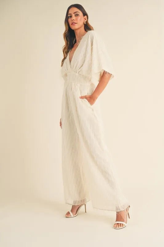 MABLE Fluffy Deep V Neck Wide Leg Jumpsuit - Chaelisa's New Jammies