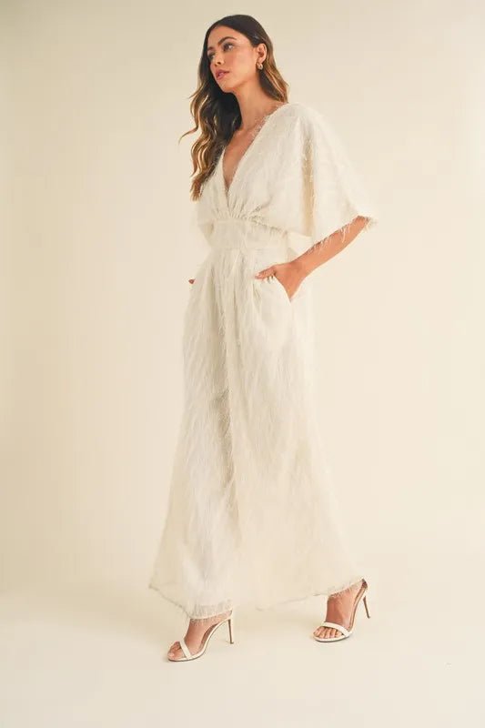 MABLE Fluffy Deep V Neck Wide Leg Jumpsuit - Chaelisa's New Jammies