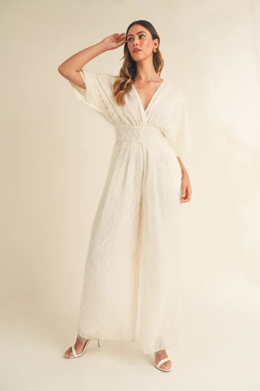 MABLE Fluffy Deep V Neck Wide Leg Jumpsuit - Chaelisa's New Jammies