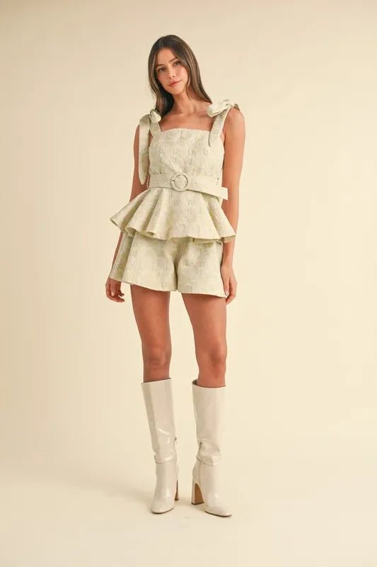 MABLE Jacquard Floral Peplum Top and Flare Shorts Set - Chaelisa's New Jammies