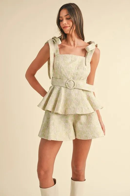 MABLE Jacquard Floral Peplum Top and Flare Shorts Set - Chaelisa's New Jammies