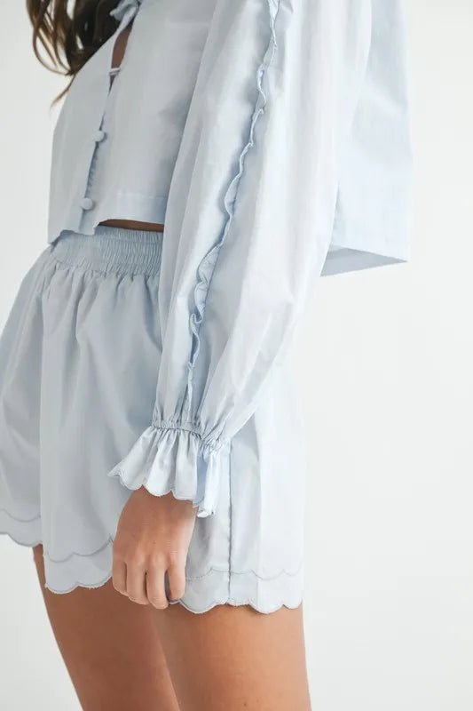 MABLE Long Sleeve Scallop Blouse and Shorts Set - Chaelisa's New Jammies