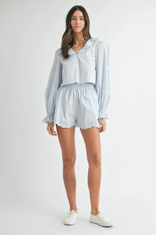 MABLE Long Sleeve Scallop Blouse and Shorts Set - Chaelisa's New Jammies