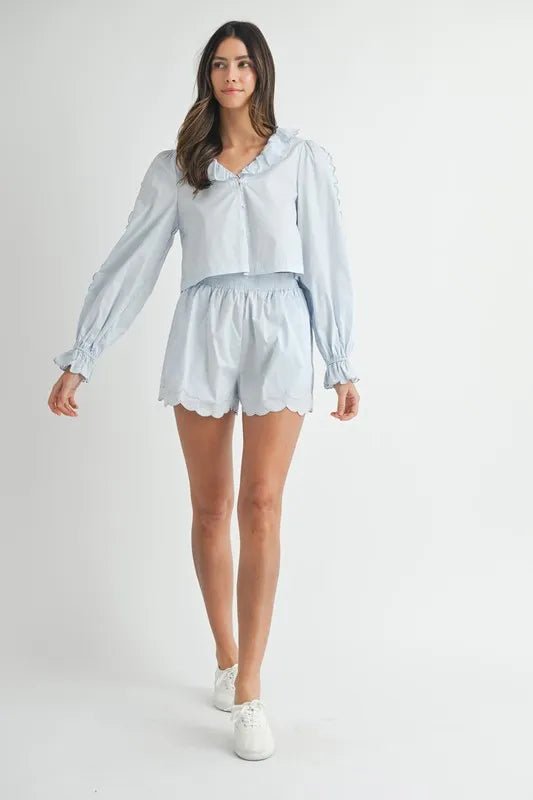 MABLE Long Sleeve Scallop Blouse and Shorts Set - Chaelisa's New Jammies