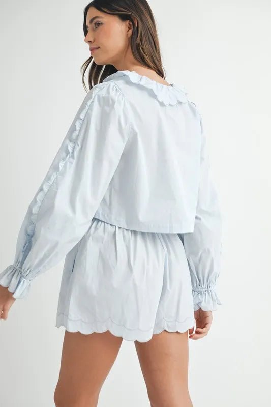 MABLE Long Sleeve Scallop Blouse and Shorts Set - Chaelisa's New Jammies